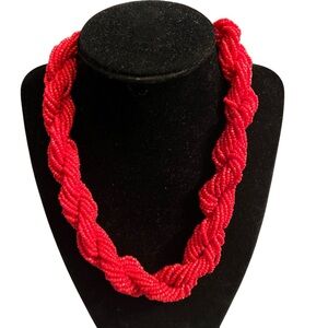 Charming Charlie Twisted Red Beaded Necklace